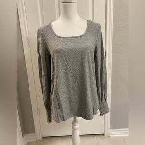 Hayden Los Angeles Grey U-Neck Long Sleeve Blouse Casual Work Wear Size Medium